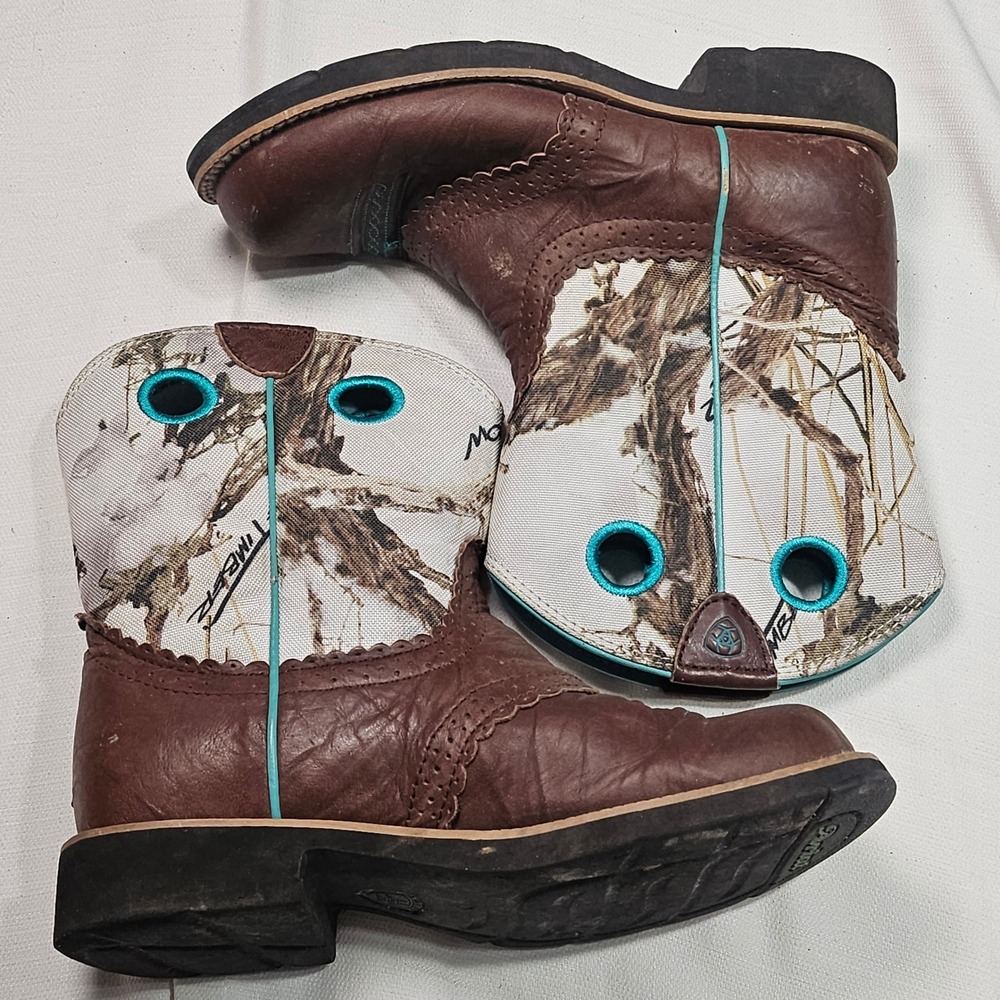 Ariat Kids Western Boots Camo Print Leather‎ Turquoise Square Toe Size 4.5 - Picture 3 of 10